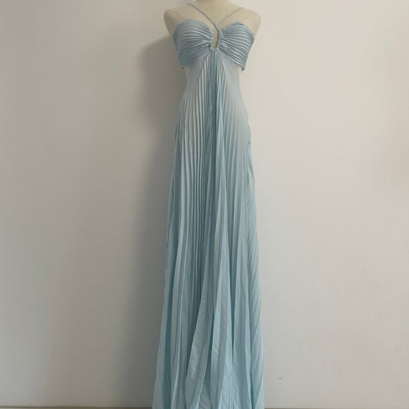 A.L.C. Pleated Halterneck High Waist Hollow out Maxi Dress - Picture 4 of 13